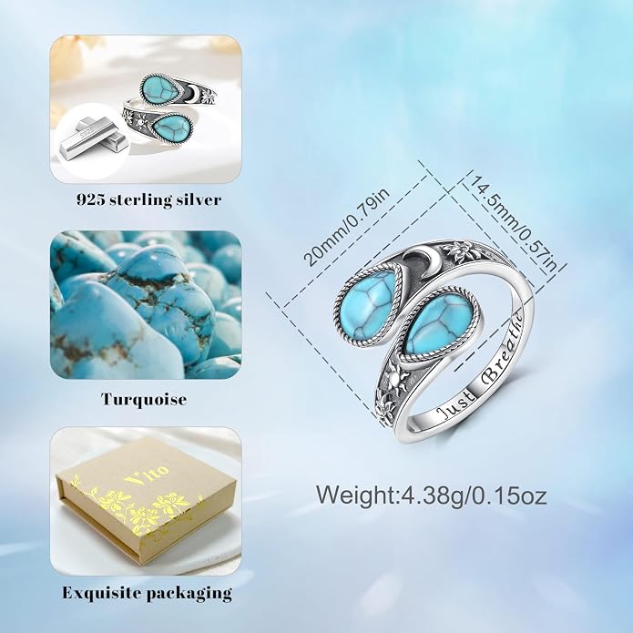 Vito 925 Sterling Silver Adjustable Open Spoon Ring for Women Men, Lotus Sunflower Snake Spoon Band Rings Feather Hug Witches Knot Inspirational Jewelry Gift for Wife
