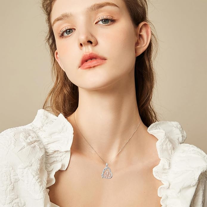 PROESS S925 Sterling Silver Daughter Heart Pendant Necklace from Dad Mom I Love You Forever Jewelry