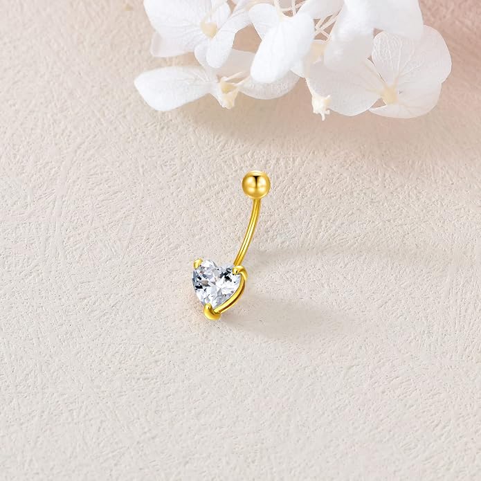Solid 14K Gold Belly Button Rings for Women 14G 16G Clear CZ/Opal Navel Rings Gold Dangle Belly Button Piercing Jewelry Gift for Women
