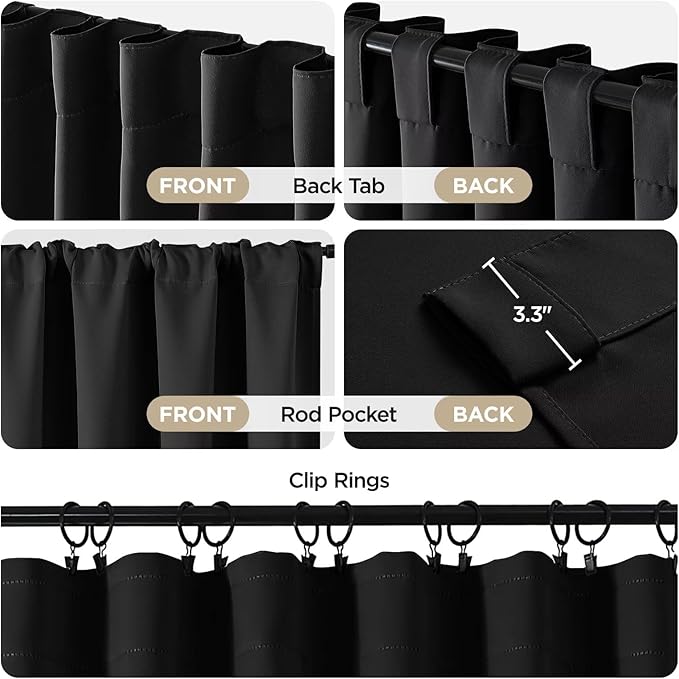 Joydeco Black Blackout Curtains 96 Inches, Thermal Insulated Long Curtains 2 Panels Set for Bedroom, Room Darkening Drapes for Living Room Window (W37 x L96 Inch, Black)