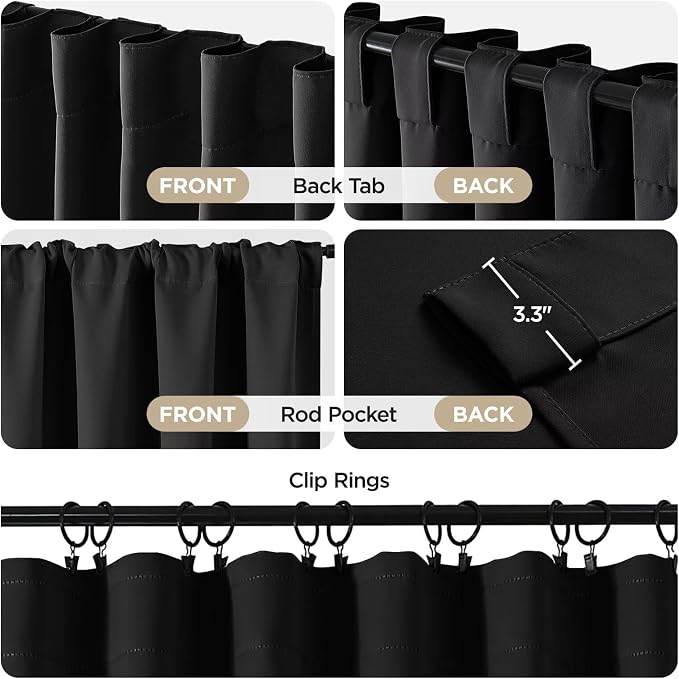 Joydeco Black Curtains 84 inch Long, Blackout Curtains for Bedroom, Thermal Insulated Privacy Room Darkening Drapes for Living Room, Black Out Drapes with Rod Pocket Back Tab 2 Panels