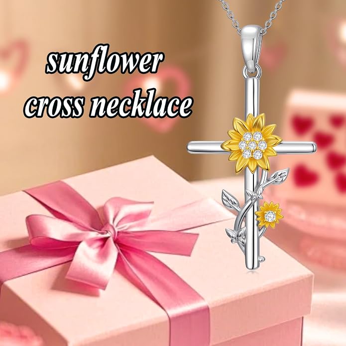 HPQQ Cross Necklace 925 Sterling Silver Turquoise Tree of Life Celtic Knot Cross Pendant Jewelry Mother's Day Gifts for Women