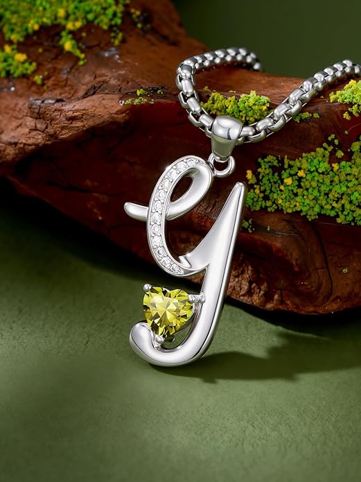 Birthday Gifts for Women Alphabet A to Z Initial Birthstone Pendant Necklaces for Women - 18k White Gold Plated Personalized Name Jewelry Anniversary Graduation Gifts for Wife Her Daughter Girlfriend(with Gift Box)