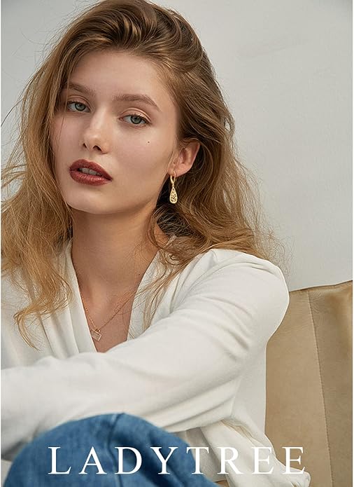Sterling Silver Leverback Dangle Earrings for Women Teardrop Filigree 14K Gold Plated Dangly Earrings Mother’s Day Gift