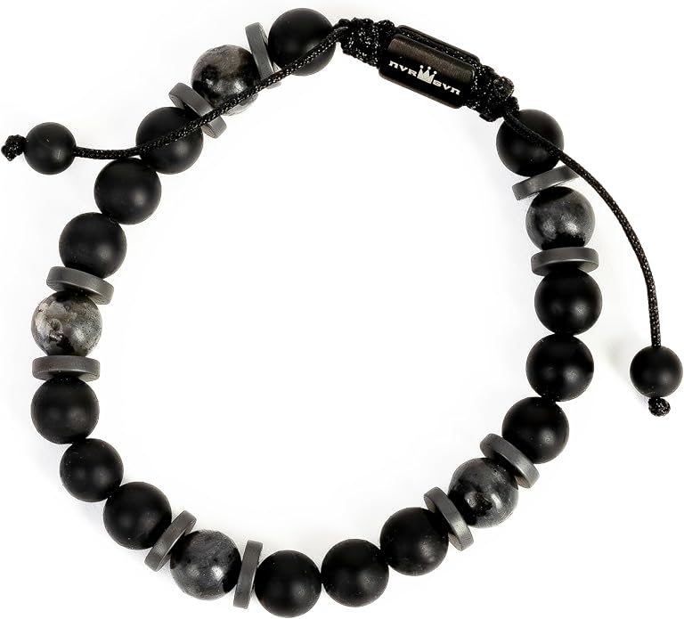 Mens Beaded Bracelet - Stone Jewelry, Black Onyx Hematite Bracelets, Mens Accessories, Adjustable