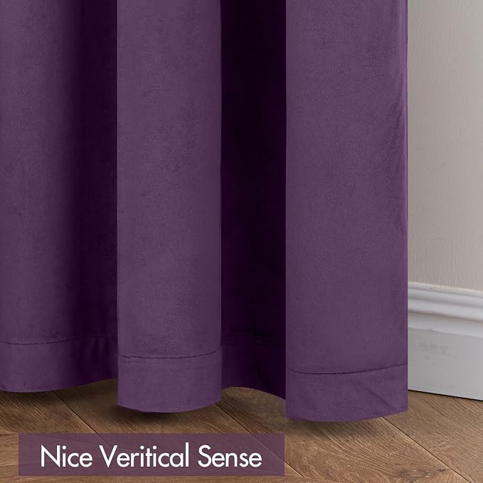 MIULEE Purple Blackout Velvet Curtains Drapes 96 Inch Long 52"x96" Bedroom | Luxurious Bedroom Living Room Decor, Room Darkening, Thermal Insulated, Rod Pocket Design, Super Soft Fabric
