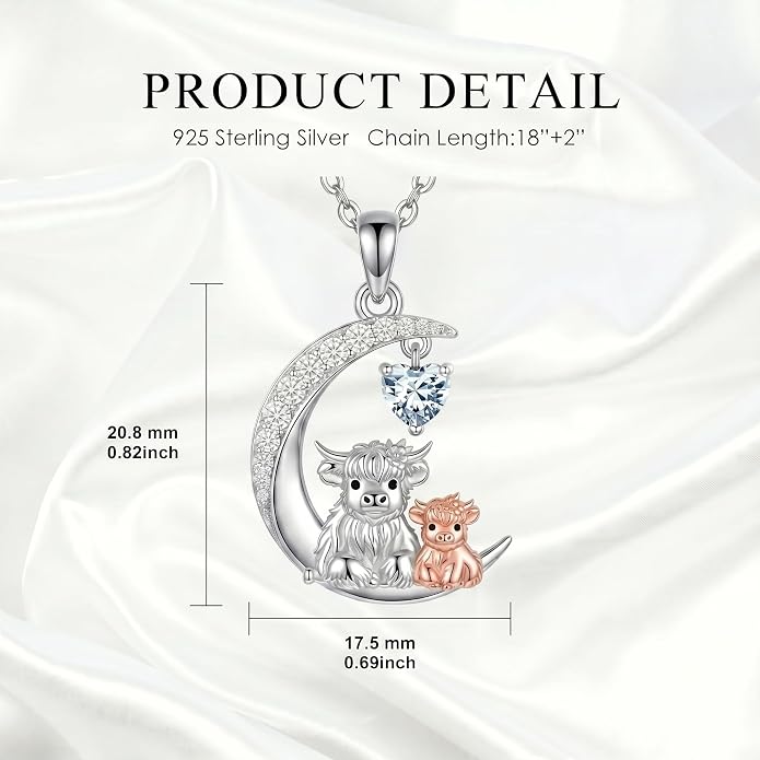 PELOVNY Teddy Bear Necklace for Women 925 Sterling Silver Bear/Highland Cow/Fox/Cat/Axolotl Birthstone Necklace Christmas Birthday Jewelry Gifts for Mom Daughter Wife Sister