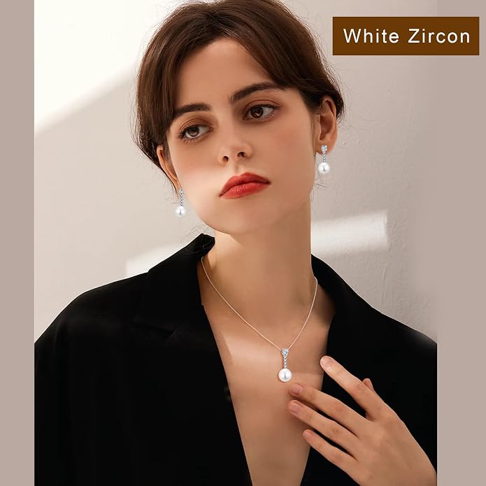 Pearl Necklace for Women, 925 Sterling Silver Dainty Round Freshwater Pearl with 5A Zircon Pendant Ideal Birthstone Jewelry Gifts for Her