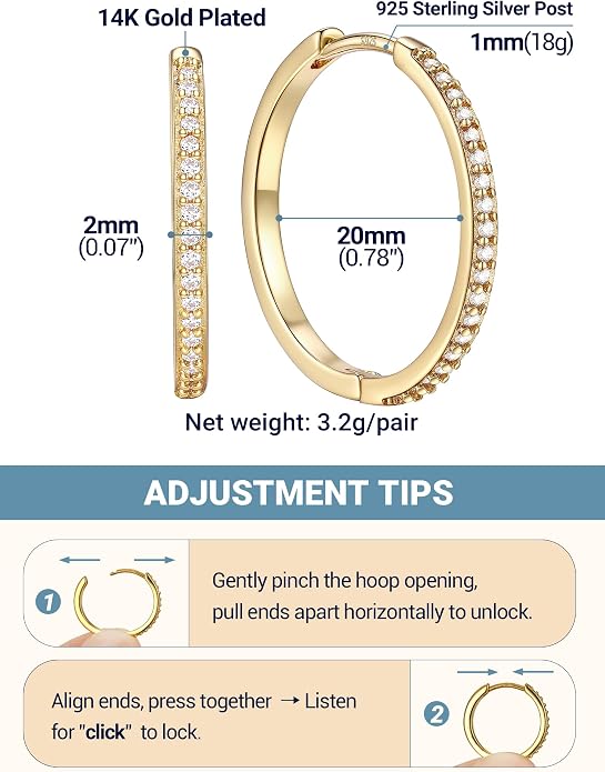PROSTEEL Hoop Earrings for Women, Huggie Hoop with 925 Sterling Silver Post, 8/10/12/14/16/18/20mm Small Huggie Hoops, 14K Gold Plated/Silver/Black/Rose Gold Hypoallergenic Earrings Jewelry