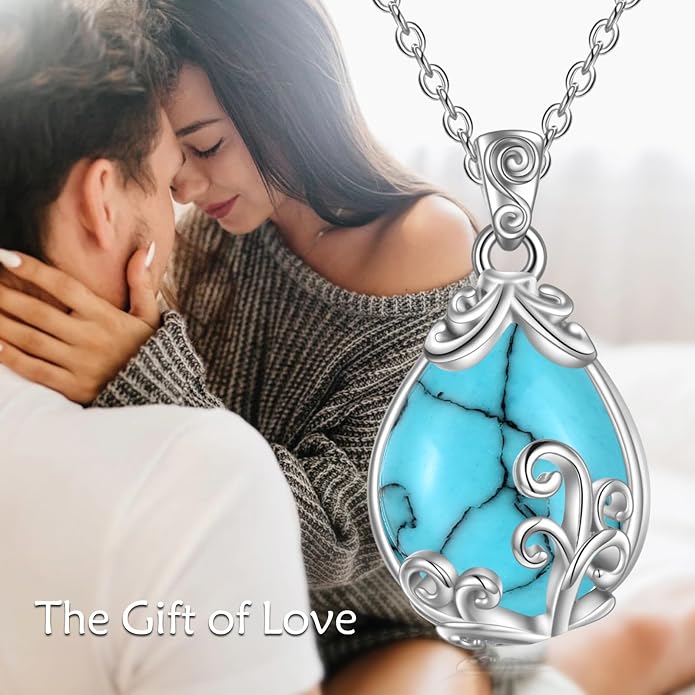 POPLYKE Sterling Silver Gemstone Teardrop Pendant Necklace Crystal Jewelry for Women