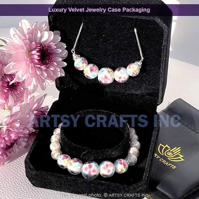 ARTSY Crafts Lily Garden Glow in the Dark Firefly Bead Bracelets Necklaces, Handmade in USA Murano Glass Jewelry, Flower Luminous Beads Mermaid Crystal Bracelet Bangle