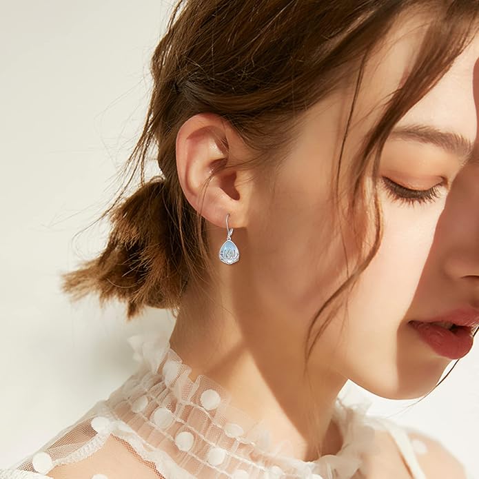 Lotus Earrings Sterling Silver Lotus Flower Dangle Drop Earrings Yoga Jewelry Gifts for Women