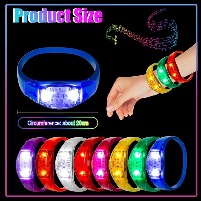 50 PCS Voice Activated Sound Control LED Flashing Bracelet colourful LED Glow Flashing Wristband Toys for Concerts, Sports, Night Events, Game Prizes, Party Favors