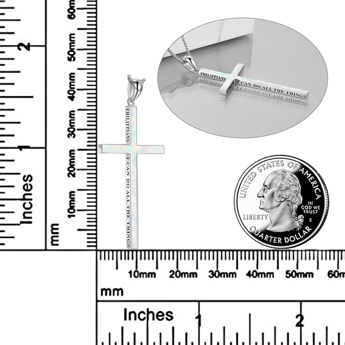 POPLYKE Cross Necklace 925 Sterling Silver Philippians 4:13 I Can Do All The Things Inspirational Necklace Gifts for Women Men 20+2''