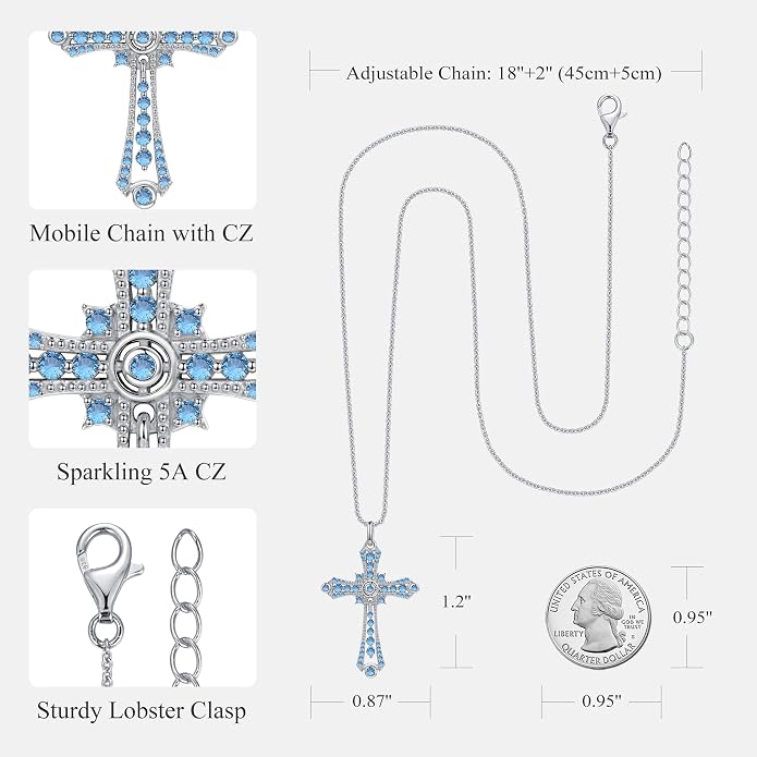 E Religious Gifts for Women, Cross Necklace 925 Sterling Silver Crucifix Pendant Necklace, Christian Jewelry Gifts for Her Women Wife Girlfriend Mom