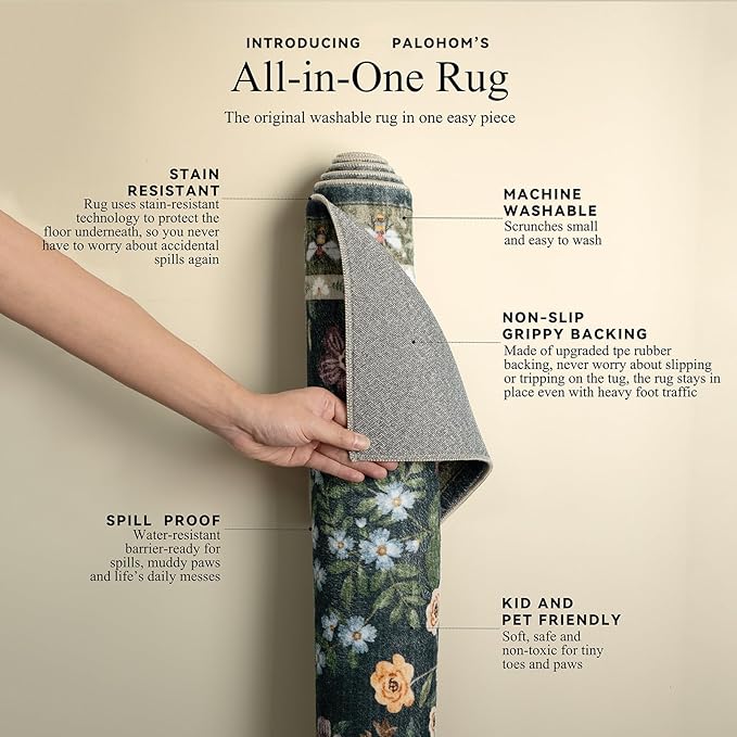 Machine Washable Living Room Rug: 6x9 Area Rugs for Bedroom Vintage Stain Resistant Non Slip Low Pile Lightweight Soft Carpet for Kitchen Dining Room Farmhouse Kids Room Nursery Indoor