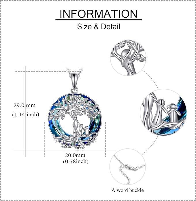 ONEFINITY Tree of Life Necklace for Women Sterling Silver Abalone Shell Crystal Tree of Life Pendant Necklace Family Tree Jewelry for Mom Daughter Sister Girls Christmas Gifts