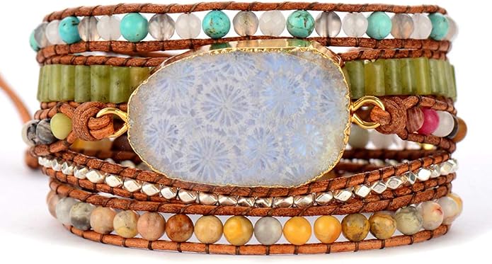 Boho Wrap Bracelet for Women, Handmade Natural Imperial Jasper Multi-Layer Stone Beaded Bracelet, Bohemian Healing Crystal Stone Jewelry Gifts