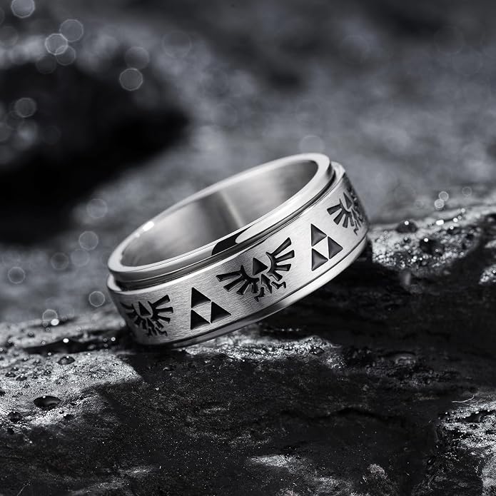 King Will 6mm 7mm 8mm Silver Black Stainless Steel Ring Spinner Ring Anxiety Relief Wedding Ring For Men Women Forest Elk Deer Family/Moon Star/Skull Head/Evil Eye/Poker Pattern Size 7-14