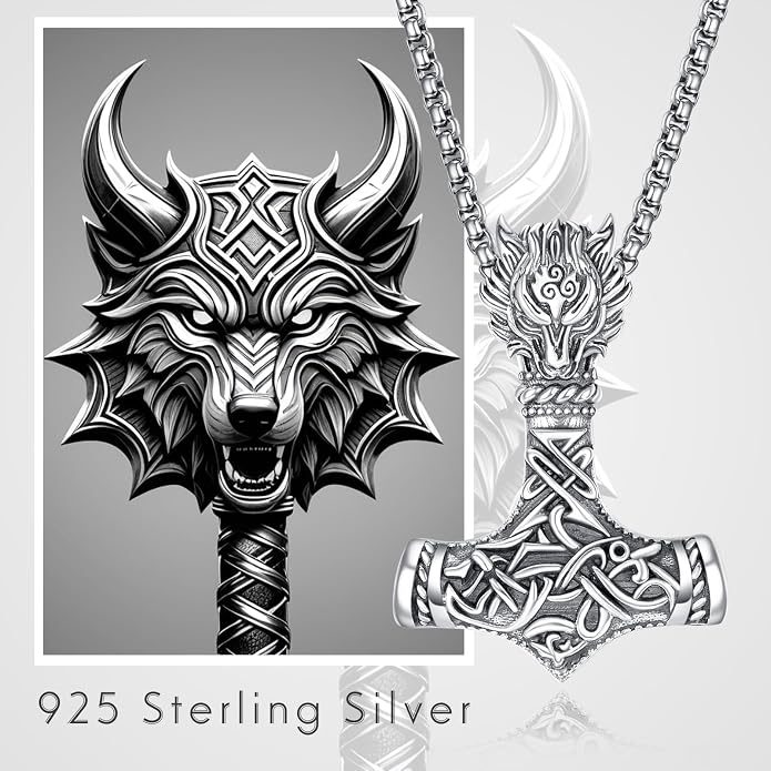 ADMETUS 925 Sterling Silver Thor Hammer Necklace Viking Mjolnir Pendant Jewelry Gifts for Men with 2.5mm 22"+2" Rolo Chain
