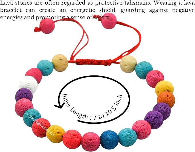 Amazing Gemstone Multi Lava Bracelet for Women Men's Gifts - Protection Healing Crystal Bracelet - 8mm Gemstones Beaded Adjustable Bracelet Pulseras para Hombres Mujer Stocking Stuffers