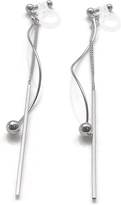 Comfortable Stick Invisible Clip On Earrings Gold Dangle Long Waved Threader Bar Clip-On Non Pierced Earrings Silver For Women,…