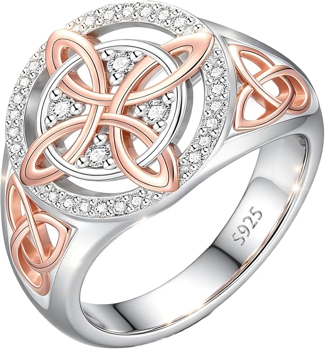 925 Sterling Silver Ring for Women Celtic Knot Design - Rose Gold and White Gold Plated Cubic Zirconia Statement Ring - Jewelry Gift for Her - Size 6-10