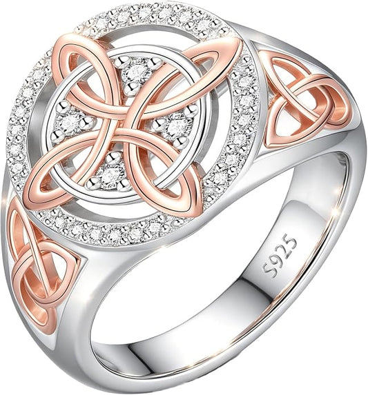 925 Sterling Silver Ring for Women Celtic Knot Design - Rose Gold and White Gold Plated Cubic Zirconia Statement Ring - Jewelry Gift for Her - Size 6-10