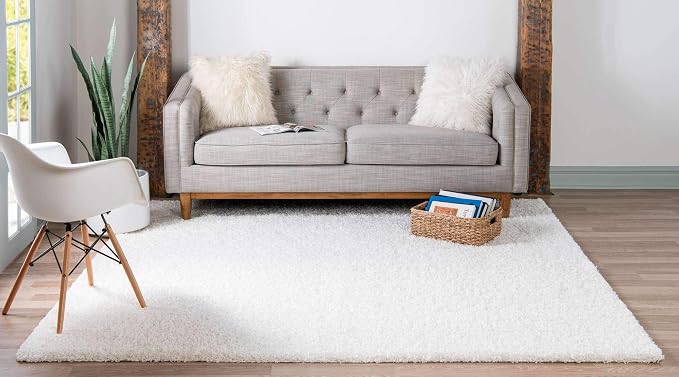 Unique Loom Solid Shag Collection Area Rug (8' Square, Snow White)