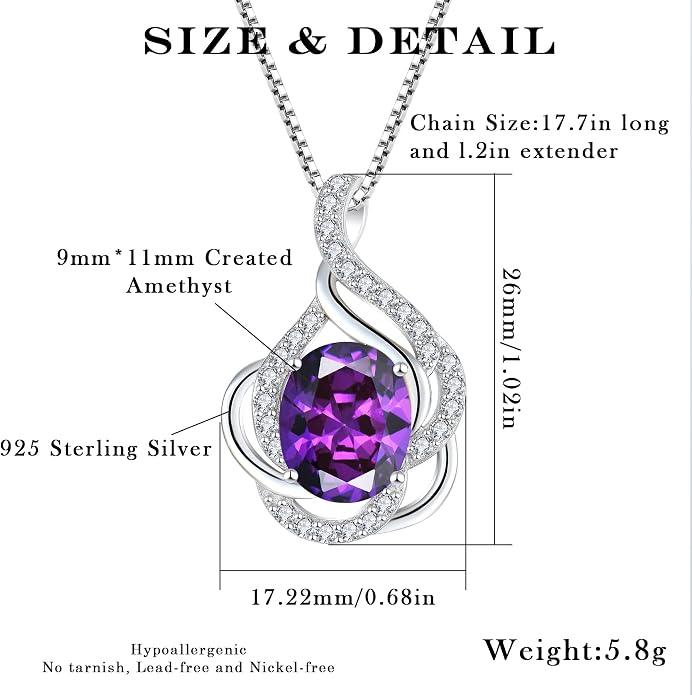 Birthstone Necklace for Women 925 Sterling Silver Pendant Necklaces Oval Cut Cubic Zirconia Necklace Jewelry