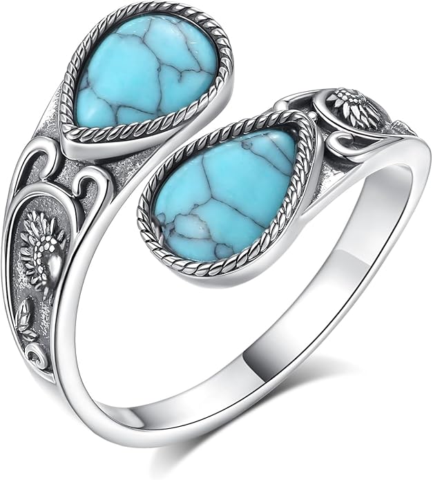 Vito 925 Sterling Silver Adjustable Open Spoon Ring for Women Men, Lotus Sunflower Snake Spoon Band Rings Feather Hug Witches Knot Inspirational Jewelry Gift for Wife