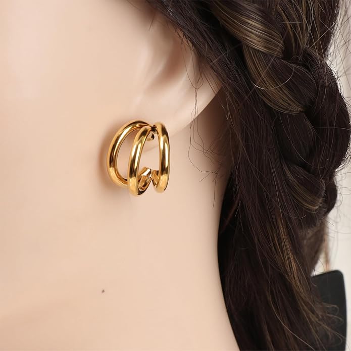 18K Gold Plated Hoop Earrings for Women Chunky Huggie Earrings Minimalist Gold Jewelry Valentine's Day Gift for Girlfriend Wife
