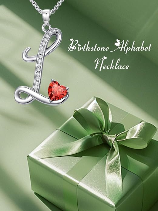 Birthday Gifts for Women Alphabet A to Z Initial Birthstone Pendant Necklaces for Women - 18k White Gold Plated Personalized Name Jewelry Anniversary Graduation Gifts for Wife Her Daughter Girlfriend(with Gift Box)