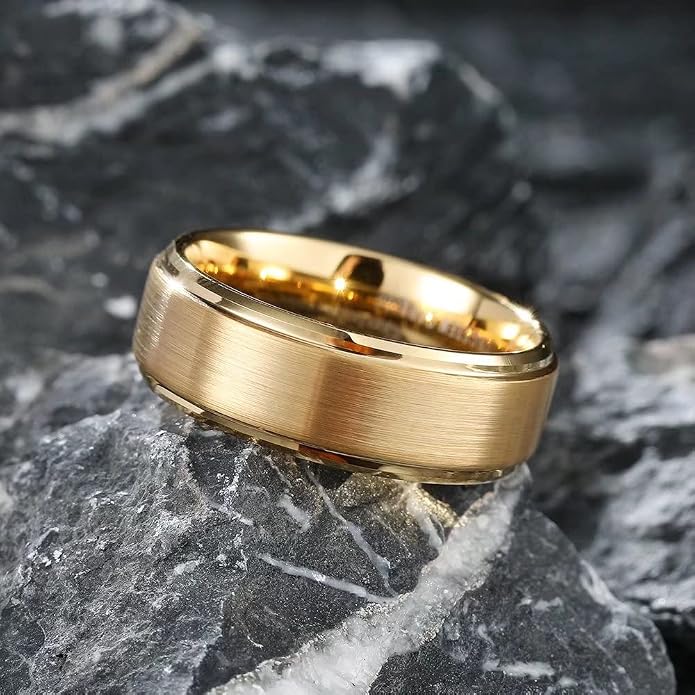 King Will Tungsten Carbide Wedding Band for Men Women-4/6/8mm Width 14K Gold Plated Tungsten Wedding Ring Matte Brushed & High Polished Style Comfort Fit Wedding Band Size 6-14