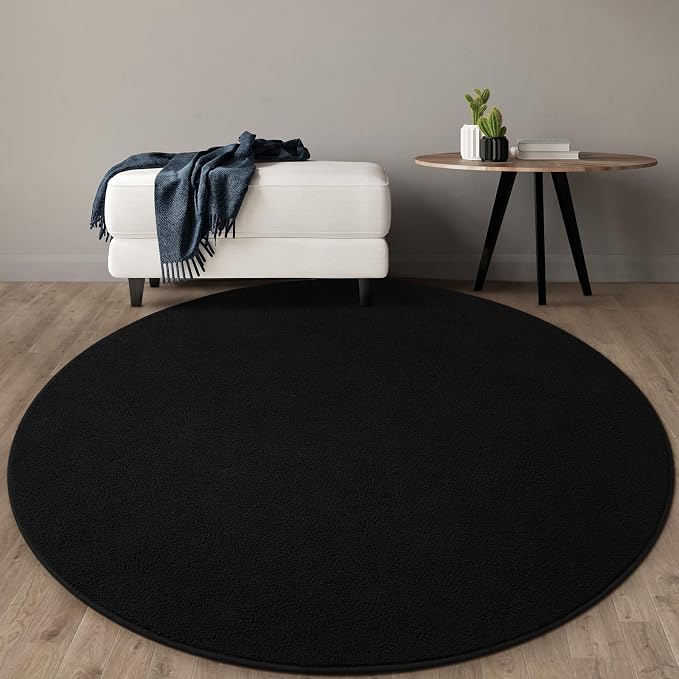 Gifeas Ultra Soft Round Area Rugs for Living Room Bedroom, 4x4 Feet Black Thickened Memory Foam Modern Indoor Circle Carpets, Non-Slip Comfy Circular Rug for Boys Girls Nursery Room Home Decor