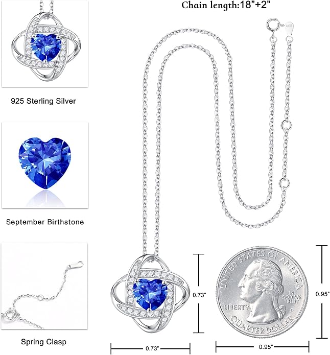 Iefil 925 Sterling Silver Love Knot Birthstone Necklace, Anniversary Birthday Gifts for Women, Jewelry Gift for Wife Mom Girlfriend Daughter