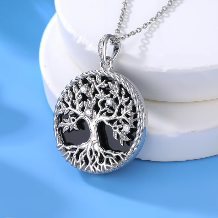 Tree of Life Moissanite Necklace, 925 Sterling Silver 0.5 Carat Moissanite Abalone Shell/Opal/Black Onyx/Turquoise/Malachite/Tiger Eye Stone Tree of Life Pendant Necklaces Jewelry Gift for Women Mom