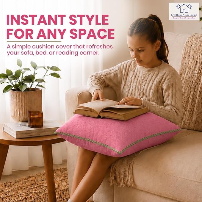 LFH Home Baby Pink Cotton Rich Throw Pillow Covers 18x18 Set of 2, Decorative Cushion Covers with Blanket Stitch Edge, Farmhouse Accent Pillow Cases for Sofa Couch Bed Living Room, 18 x 18 Inch