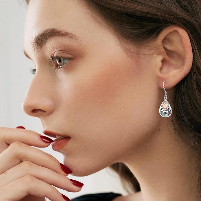 PELOVNY 925 Sterling Silver Filigree Dangle Earrings Hypoallergenic Abalone/Cubic Zirconia/Moonstone Earrings Vintage Jewelry Christmas Birthday Gifts for Women Mom Her