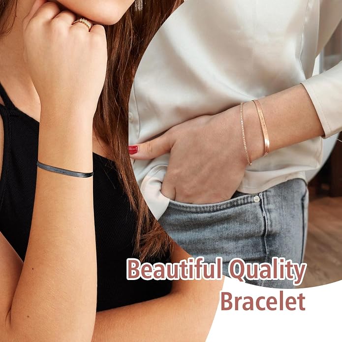 FindChic Elegant Herringbone Snake Chain Anklets/Bracelets 3MM/5MM Width Stainless Steel/18K Gold/Rose Gold Plated/Black 4 Color Options, 8.3'' 8.5'' 10.5'' Length, with Gift Box