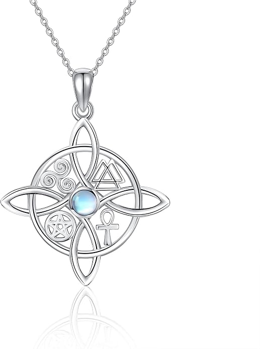 YAFEINI Sterling Silver Witches Knot Pendant Necklace - Celtic Cross Witch Jewelry Amulet Gifts for Women