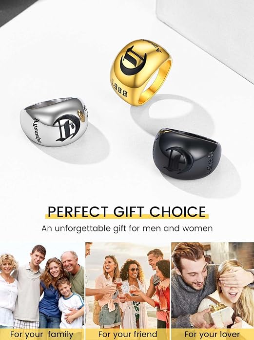 GOLDCHIC JEWELRY Chunky Dome Ring for Women, Stainless Steel Bold Stacking Croissant Statement Ring For Men (Size 7-12, Custom)