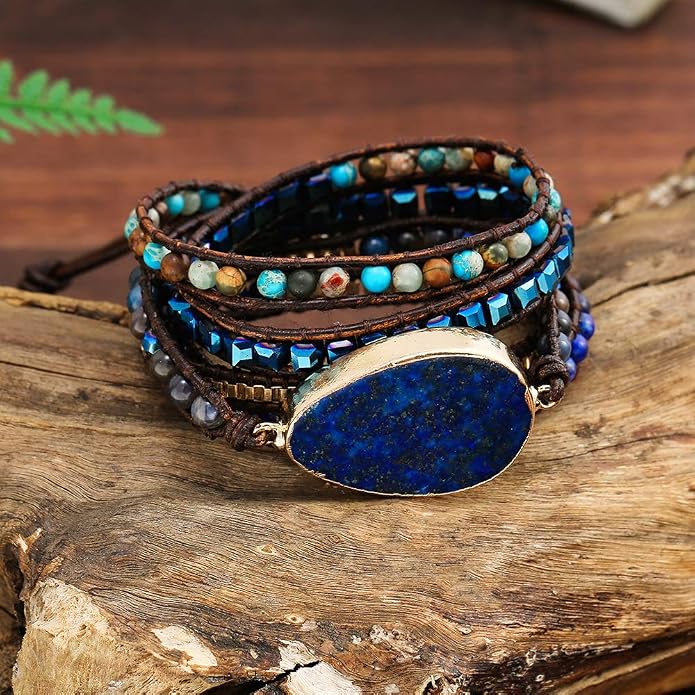 Plumiss Women Boho Handmade Natural Stone Crystal Leather Bead Wrap Bracelets Collection