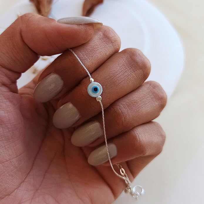 Minimalist Evil Eye Charm Bracelet – Handmade Delicate Good Luck Jewelry for Women – Adjustable 6.5” + 1” Extender