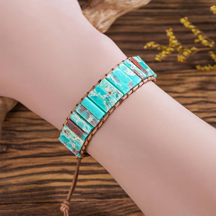 Plumiss Women Boho Handmade Natural Stone Crystal Leather Bead Wrap Bracelets Collection