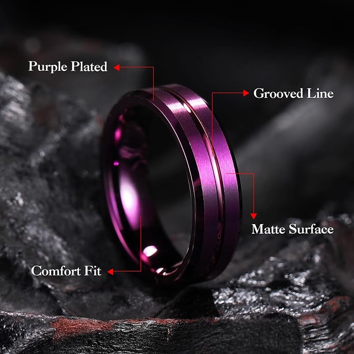 King Will Tungsten Carbide Wedding Band for Men Women-6/8/10mm Width Multicolor Available with Grooved Center Wedding Ring Suitable for Work, Gym Comfort Fit Size 4-16