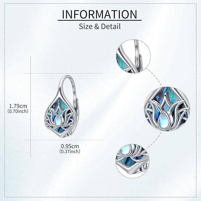 Moonstone Abalone Shell Earrings 925 Sterling Silver Dragonfly/Hummingbird/Butterfly/Lotus/Filigree Hoop Leverback Earrings Jewelry Gifts for Women
