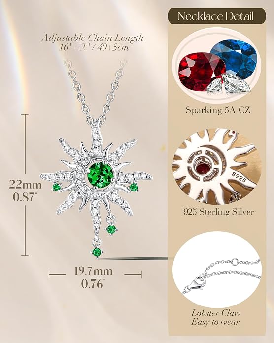 FANCIME Soluna Nexus Necklace for Women Sterling Silver Moon Jewelry Sun Pendant Fine Jewelry Gemstone Birthday Mothers Day Gifts for Wife