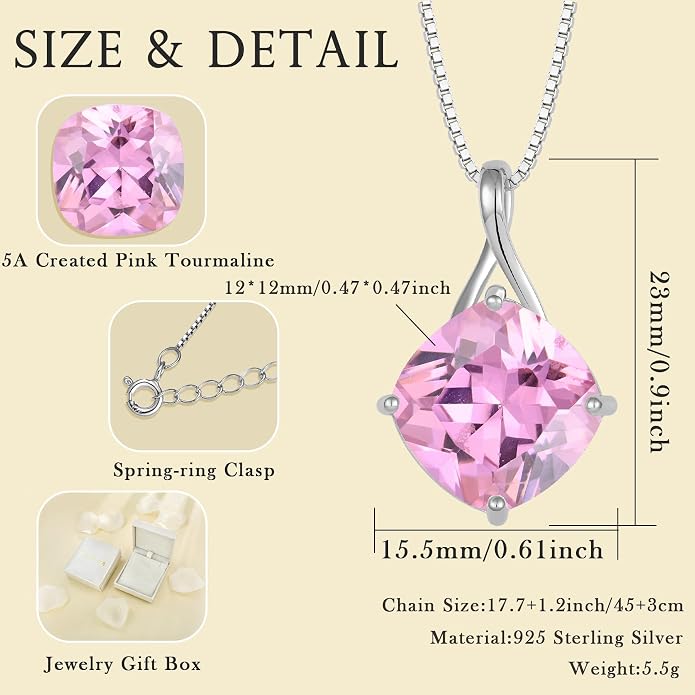 Square Cut Birthstone Necklace for Women Hypoallerg 925 Sterling Silver Cubic Zirconia Necklace Simple Jewelry for Her