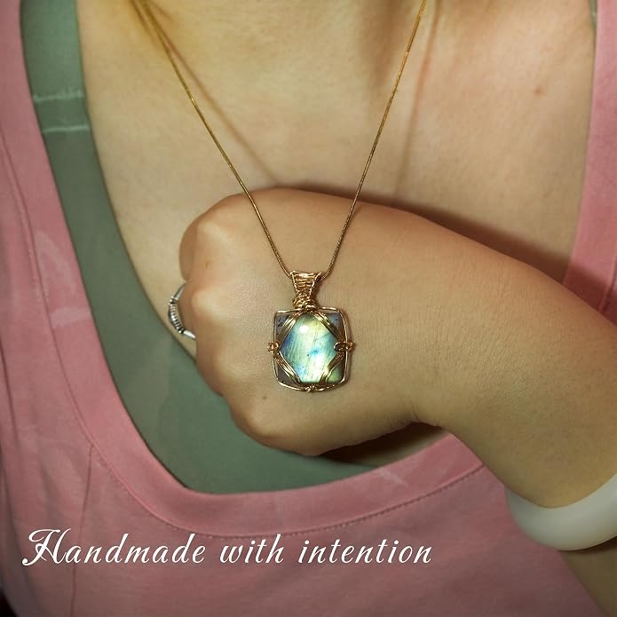 Natural Faceted Labradorite Pendant Necklace – Unique Stone of Magic & Transformation, Iridescent Flash Gemstone Jewelry, Handmade Healing Crystal Gift for Women, Birthday, Anniversary, Spiritual Awakening & Intuition